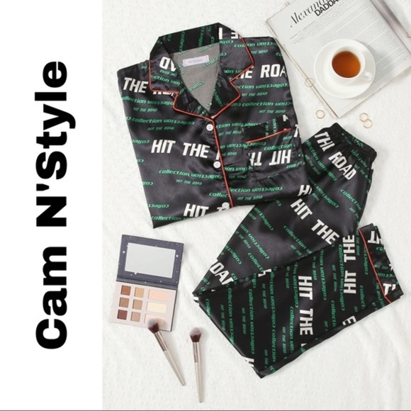 New Black Satin Silk-Like Pajama Set​ - Picture 1 of 5